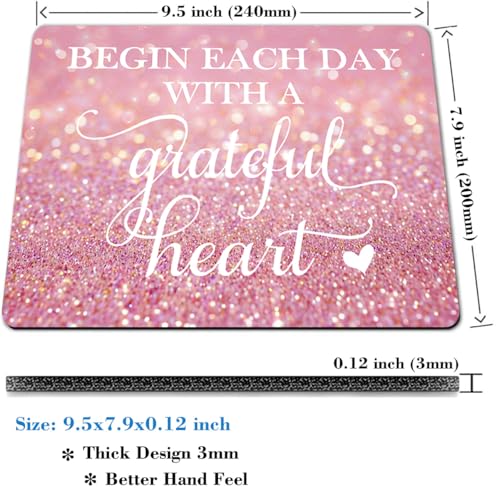 Begin Each Day with A Grateful Heart Quote Mouse Pad, Pink Glitter Desk Mat - color: Custom Designs Art 054
