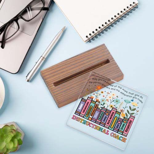 Instructional Coach Gift for Teacher Appreciation or End of School Year, Inspirational Book Stack Desk Sign with Positive Traits, Thank You Plaque for Office or Staff Lounge Decor EC296 - style: Instructional Coach Gift