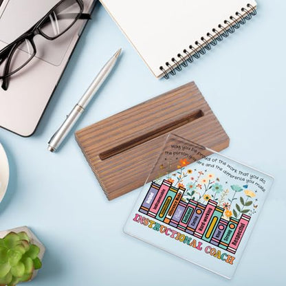 Instructional Coach Gift for Teacher Appreciation or End of School Year, Inspirational Book Stack Desk Sign with Positive Traits, Thank You Plaque for Office or Staff Lounge Decor EC296 - style: Instructional Coach Gift