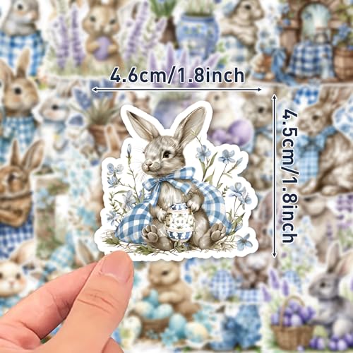 100 Pcs Easter Bunny Stickers - Watercolor Rabbit & Blue Gingham Pattern, 100 Piece Set for Easter Basket Stuffers, Party Favors, Crafts & Spring Decorations - color: Easter Bunny, style: Art Deco