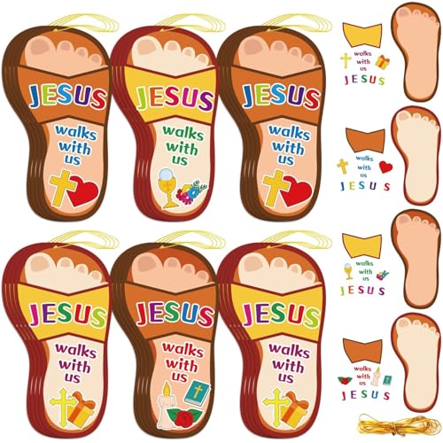 Qyeahkj 32Pcs Sunday School Crafts for Kids VBS Sticker Crafts Bible Christian Craft Jesus Walks with Us Sunday School Favors DIY Sticker Kits for Religious Classroom Home Activities Supplies