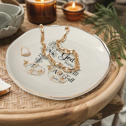 God Is Within Her Jewelry Dish Jewelry Tray, Inspirational Christian Ring Dish, Ceramic Trinket Tray for Women, Bible Verse Jewelry Holder for Rings Earrings Necklace, Christian Gifts for Women - color: God is within her, she will not fall.