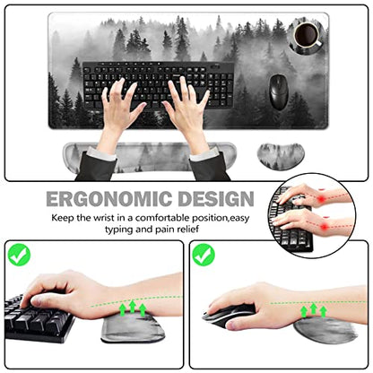 ToLuLu Extended Gaming Mouse Pad, Ergonomic Keyboard Mouse Wrist Rest Set - color: Tree Forests
