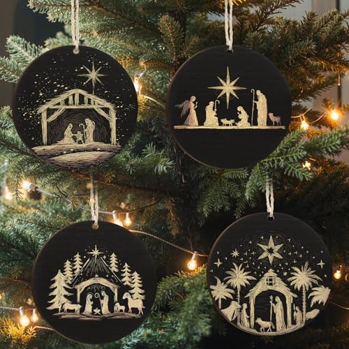Thyle 8 Pcs Nativity Ornaments for Christmas Tree, 2.8" Wooden Religious