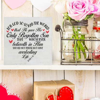 Christian Valentines Decor, Rustic Bible Verse Wood Sign - color: John 3:16
