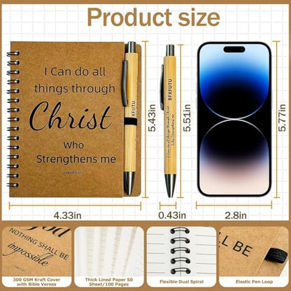 BFXFUTU 60pcs/30Bulk Christian Gift Spiral Notebooks with Bible Bamboo Pen Prayer Journal for School Office Believers Staff Inspirational Diary Mini Notepad Gift Inspirational Thank You Set (60) (60)