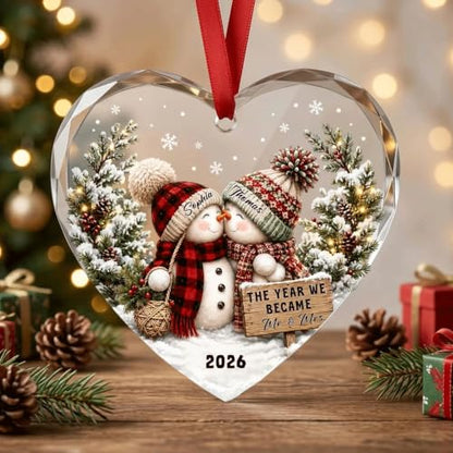Personalized Engagement Photo Glass Ornament, Engaged Couples Photo Gift, Wedding Ornament, for Couple - color: Ds 05