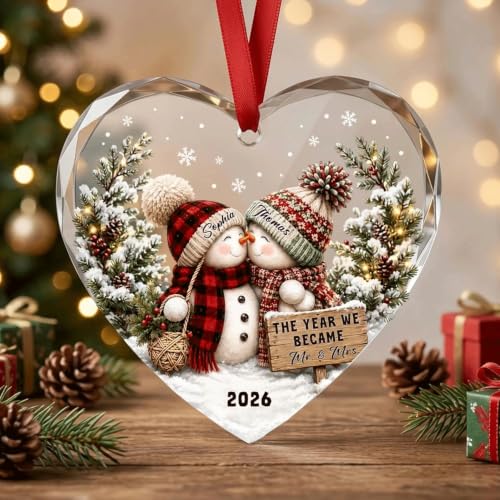 Personalized Engagement Photo Glass Ornament, Engaged Couples Photo Gift, Wedding Ornament, for Couple - color: Ds 05