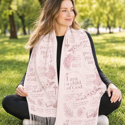 The Virgin Mary Bible Verse Shawls for Women, Catholic Christian Blanket Scarf Gifts or Mom Teacher Christmas - color: Pink Bible