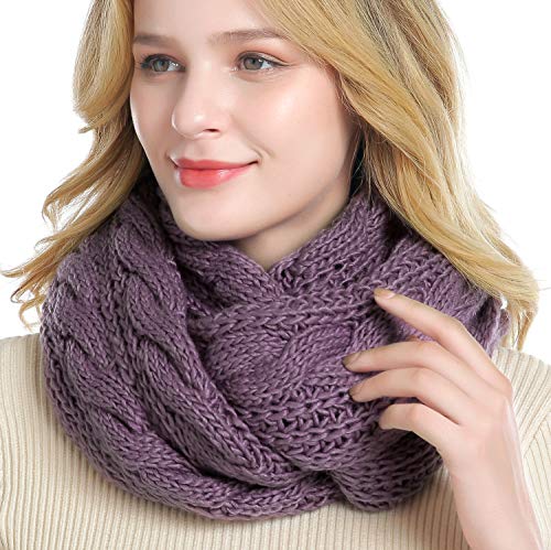 Winter Women Thick Cable Knit Ribbed Infinity Circle Loop Scarf - color: Purple