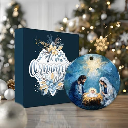 Holy Family Nativity Ornament – Ceramic Christmas Tree Decoration – Religious Christian Ornament Keepsake – Inspirational Xmas Holiday Décor Gift for Family Friends Teachers Church Members
