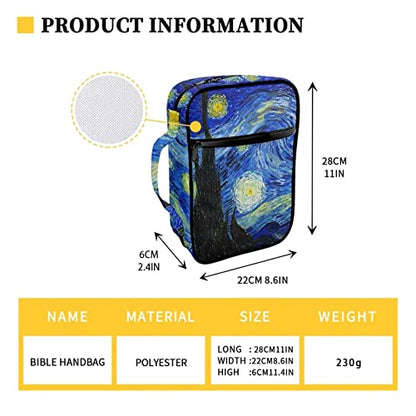 Suobstales Night Sky Bible Cover for Women Men, Starry Sky Carrying Book Case Church Bag Bible Protective with Handle and Zippered Pocket Bible Holder - color: Starry Sky