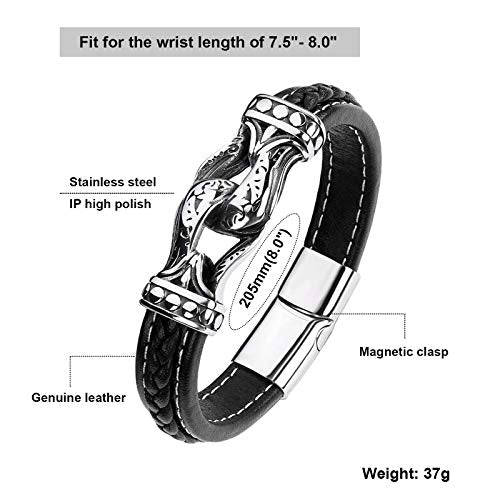 Men's Braided Leather Bracelet Wristband Cuff Bracelet for Men Gifts Stainless Steel Clasp - color: Black 2