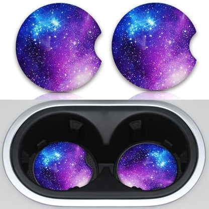 2pcs Nebula Pattern Car Cup Holder Coasters, Absorbent Drinks Coaster Mat for Cup Holders - color: Nebula
