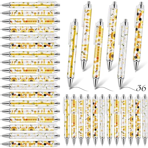 Sayglossy 36 Pcs Bee Pens Inspirational Gifts Ballpoint Pens Bulk Cute Appreciation Party Favors Thank You Gifts for Employee Students Teacher Coworker, Black Ink - style: Bee