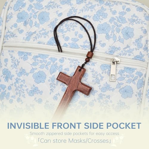 Bible Bag Cover Case for Women Study Supplies Kit Church Book Holder - color: Blue Flower