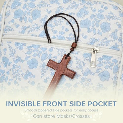 Bible Bag Cover Case for Women Study Supplies Kit Church Book Holder - color: Blue Flower