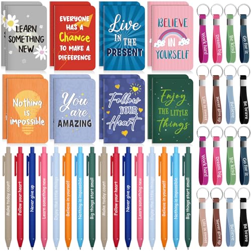 PerKoop 48 Pcs Inspirational Gifts Bulk Employee Motivational Notepads Positive Ballpoint Pens Keychains Set Staff Coworker Appreciation Gifts for Teachers Women Office Party Favor Supplies - style: Colorful