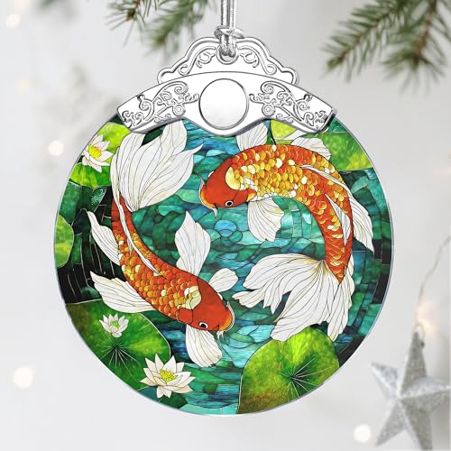 Koi Fish Stained Glass Ornament - Christmas Decorations for Tree | Christmas Ornaments | Koi Fish Art Decor – Holiday Party Gifts | Xmas Gifts | Gift Exchange | Gift Idea - color: Style 1-koi Fish
