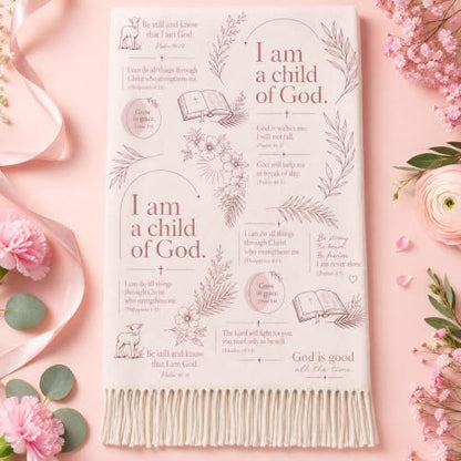 The Virgin Mary Bible Verse Shawls for Women, Catholic Christian Blanket Scarf Gifts or Mom Teacher Christmas - color: Pink Bible