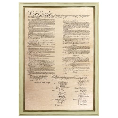Creamy White Framed Vintage United States Constitution Canvas Wall Art We the People U.S Historic Document Poster Print Antique American History Painting Picture Artwork Home Office Decor 12x16inch - color: Constitution - Creamy White Frame, size: 12"L x