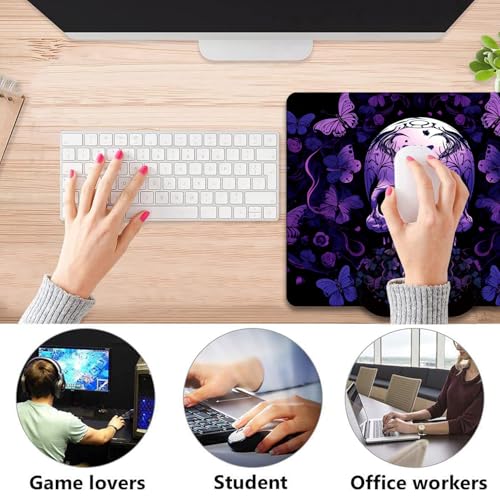 Mouse Pad 9.4"x7.9" + Wrist Support Pad + Embroidered Cup Pad Non-Slip Set, Ergonomic Mouse Wrist Support Pad, Suitable for Office/Gaming/Home Use, Skull Butterfly - color: Skull Butterfly