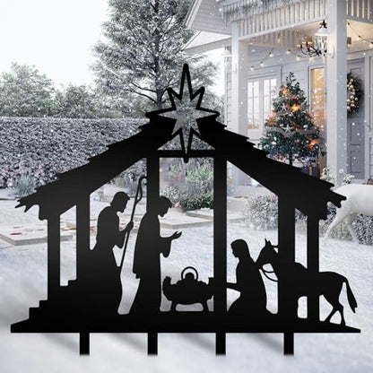 Cinnvoice 40" x 31" Large Christmas Metal Yard Stakes Christmas Garden Stakes Waterproof Xmas Outdoor Yard Decor with Stake for Xmas Holiday Lawns Outdoor Decor(Nativity, Black) - style: Nativity