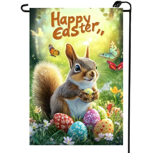 Happy Easter Squirrel Garden Flags 12x18 Double Sided Outside Yard Flags - color: Easter