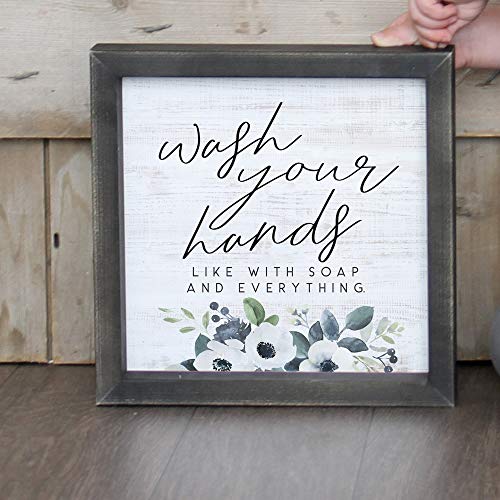 Simply Said, INC Rustic Frames- Wash Your Hands (With Soap & Everything), 10 x 10 in Framed Pallet RF1214 - color: Wash Your Hands