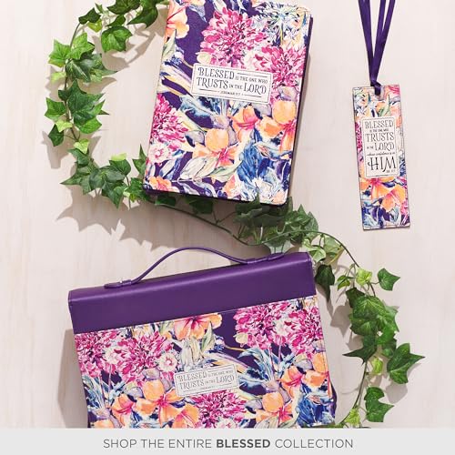 Christian Art Gifts Faux Leather Floral Bookmark: Blessed is The One - color: Purple - Blessed/Trust Lord