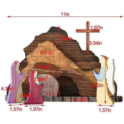 Easter Tiered Tray Decor Jesus Empty Tomb Kit Wooden Religious Signs - color: 9pcs