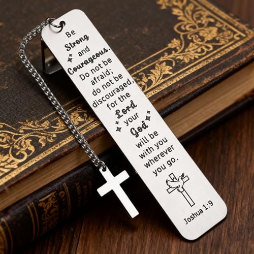 Bible Bookmark Christian Gifts for Women Men - Joshua 1:9 "Be Strong and Courageous Bible Verse | Inspirational Religious Gift with Cross Charm & Box for Graduation, Baptism, Son, Daughter - style: BM028 Joshua 1:9 Be Strong and Courageous