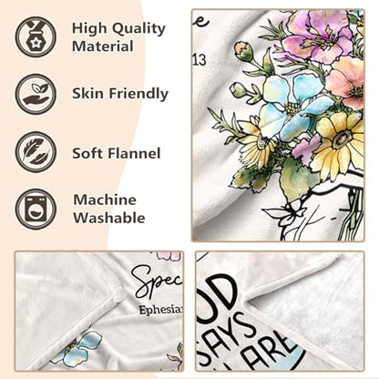 Christian Religious Gifts for Women, Christian Birthday Blanket with Flower - color: White, size: 80"x60"