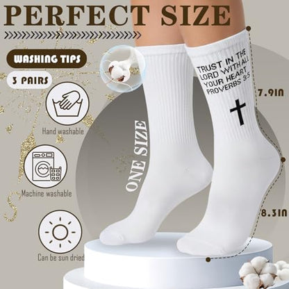 3 Pairs Christian Socks,Gifts for Christian: Easter Christmas - color: Proverbs 3:5 - White