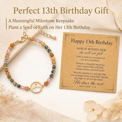 Gold Mustard Seed Bracelet for Teen Girls and Women, Faith Can Move Mountains Christian Jewelry, Inspirational Religious Gift for Her - color: 13th