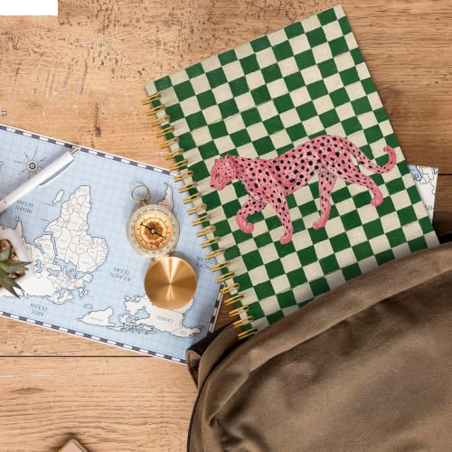 JMICTUB Pink Leopard Spiral Notebook 5.5x8.3, Cheetah Green and White Checkered Hardcover Lined Journal - color: Spiral notebook-13