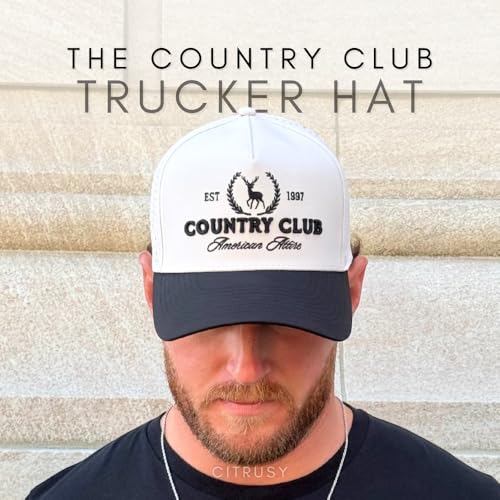 CITRUSY Athletic Trucker Golf Hat | Performance Mens 5 Panel Cap | Cool Breathable Waterproof Workout Running Snapback - color: Country Club | Black
