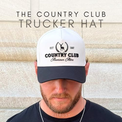 CITRUSY Athletic Trucker Golf Hat | Performance Mens 5 Panel Cap | Cool Breathable Waterproof Workout Running Snapback - color: Country Club | Black
