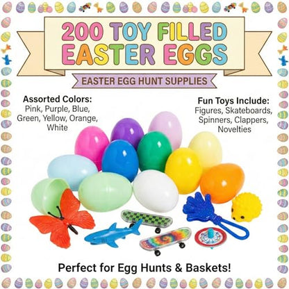 Fun Express 2 1/2" Bulk Toy-Filled Plastic Surprise Eggs (200 Pc.) - Animal Theme Party Favors, Classroom Giveaways, Carnival Prizes, and Goodie Bag Fillers for Kids