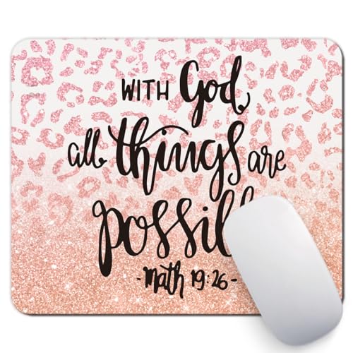 Inspirational Quote Mouse Pad, with God All Things are Possible Motivational Computer Mouse Pad - Pink - color: Pink