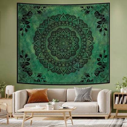 Green Boho Mandala Tapestry for Bedroom, Large Hippie Ceiling Wall Hanging - color: Green Tapestry, size: 60"L x 51"W