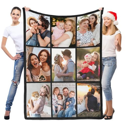 inkArts Custom Blanket with Photo, Personalized Blanket, Customized Photo Blankets, Customizable Picture Blankets, Anniversary Photo Gifts for Women Men Her Him Girlfriend Boyfriend Wife Husband - color: 9 Photos-2