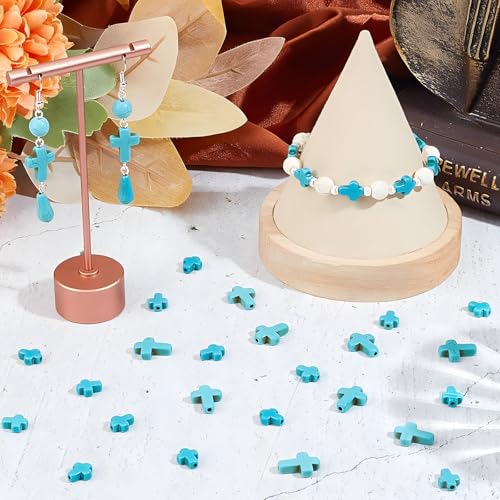 100Pcs Blue Turquoise Cross Gemstone Loose Spacer Beads for Jewelry Making - color: Blue Cross 8x10mm