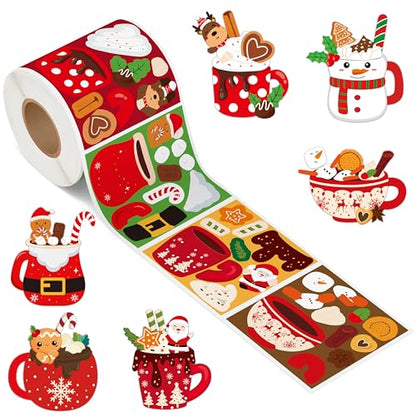 Haooryx Christmas DIY Sticker Roll, 300 Pcs Make Your Own Hot Cocoa Cup - style: Hot Cocoa 1Roll
