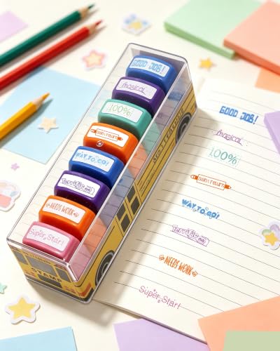 WAFJAMF 8 Pack Teacher Stamps for Grading Self-Inking School Stamp Set