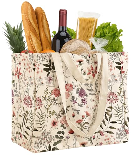 Miss Adola Extra Large Canvas Grocery Tote Bag - color: Pink Floral