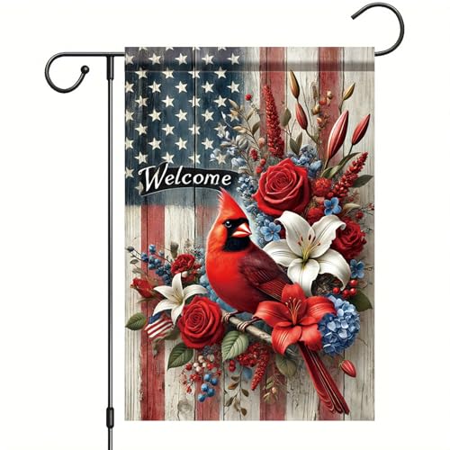 4th Of July Patriotic Cardinal Garden Flag 12x18 Inch Double Sided American Independence Memorial Day Decorations Cardinal Red Bird Floral Garden Flag Yard Lawn Porch Decor - color: Patriotic Cardinal