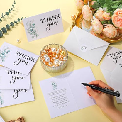Marspark 25 Pack Funeral Thank You Cards Sympathy Envelopes, Greenery - style: Greenery