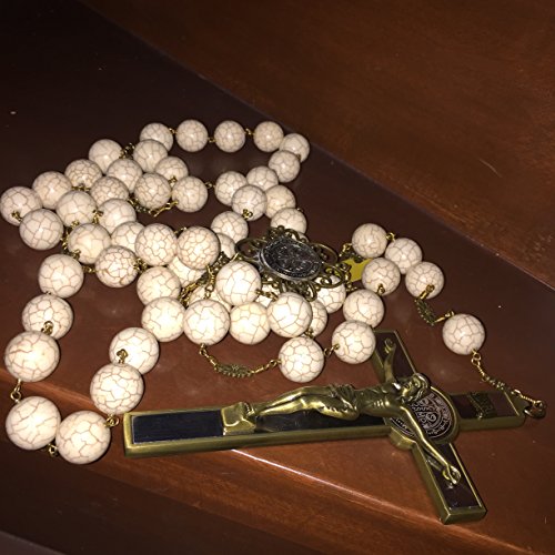 elegantmedical HANDMADE Large 20mm White howlite beads Home St.Benedict Wall Rosary Catholic cross/crucifix box GIFTS