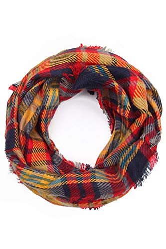 ScarvesMe Women's Check and Plaid Soft Infinity Loop Winter Fall Warm Scarf - color: Hred